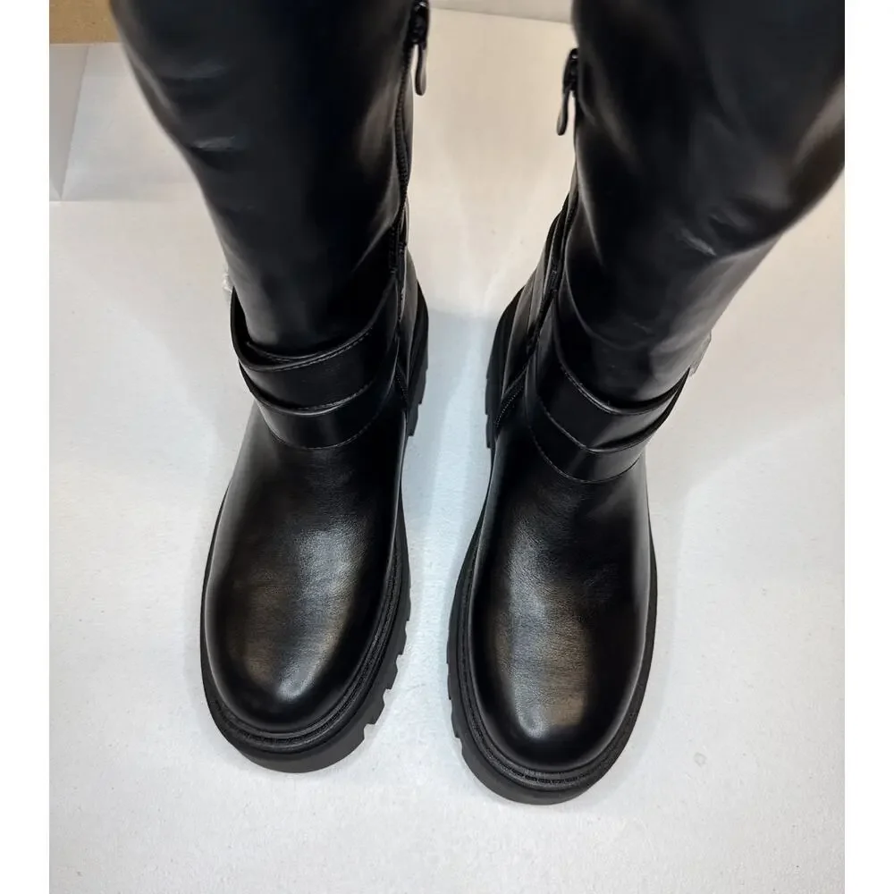 Cellenz Women’s Knee High Boots: 2.6 Inch Platform Round Toe Boot Black Size 7